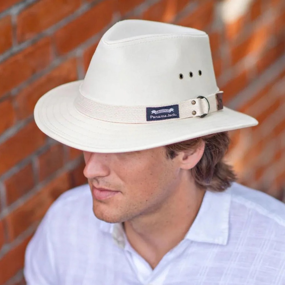 Panama Jack Cream Outback Hat with Tan Accent Band